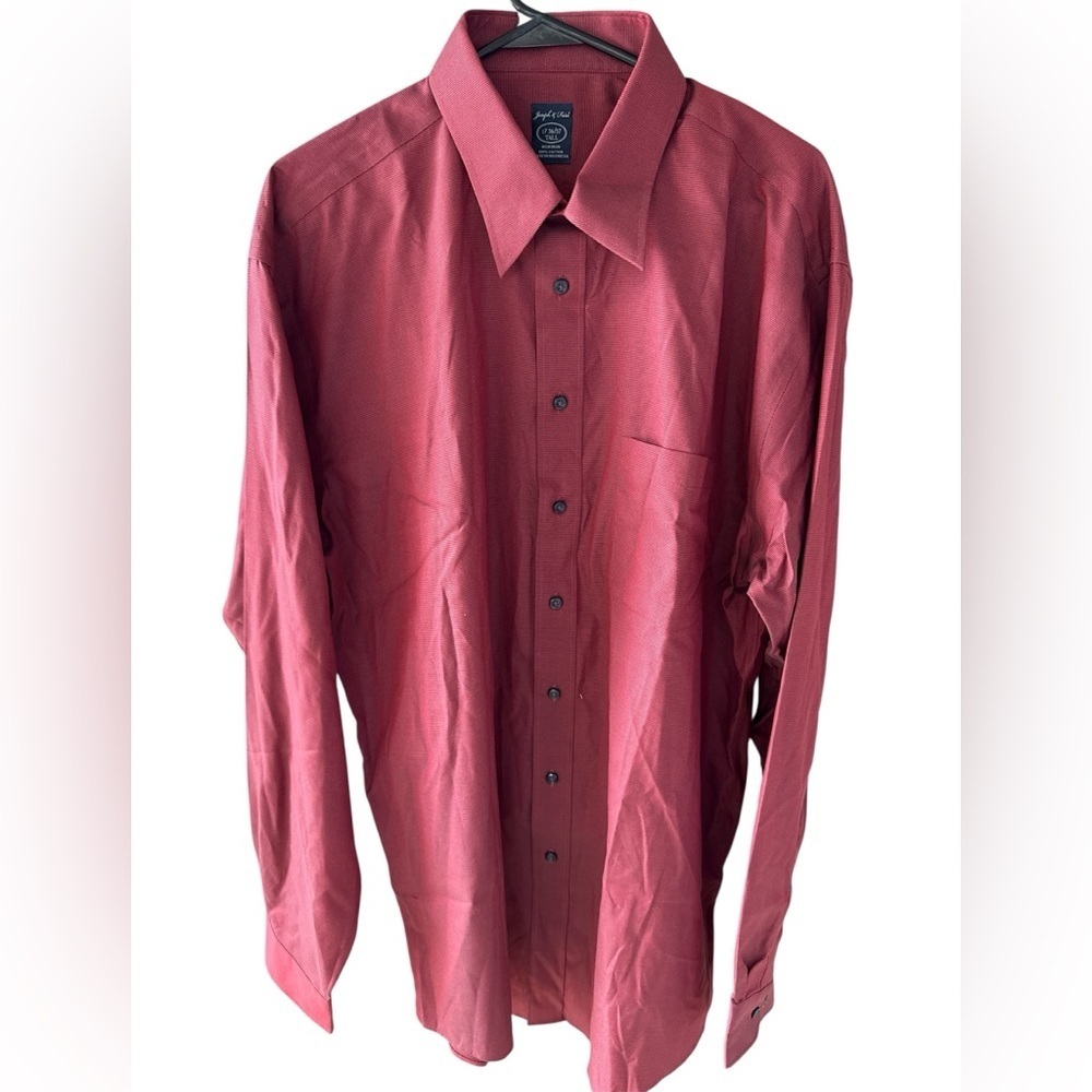Men's Joseph & Feiss BIG & TALL Red Dress Shirt Cotton Up Size 17 36/37 No Iron